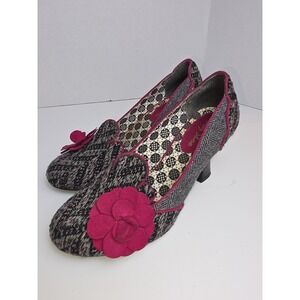 Ruby Shoo Lola Mid-heel Court Shoes Gray Tweed Pink Gothic Pin-Up Accents Sz 38